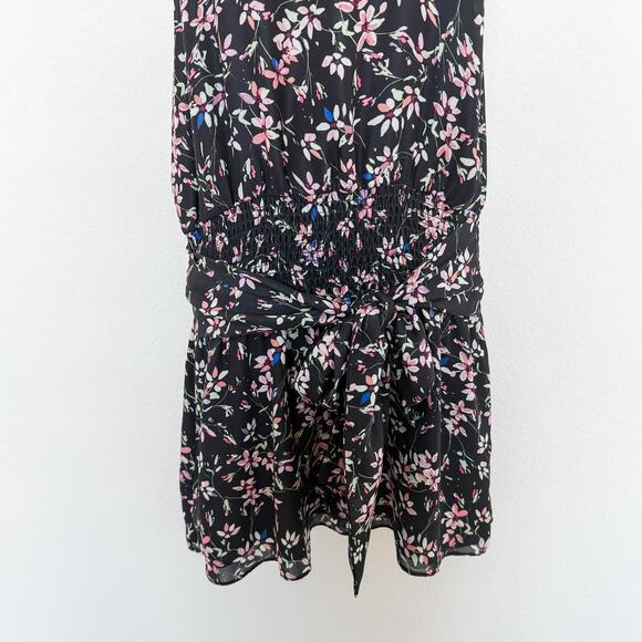Parker Floral Print Halter Sleeveless Smocked Mini Dress Black Size Medium - Picture 3 of 7